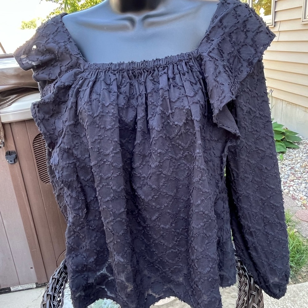 Black cotton ruffle top size small.  NWT